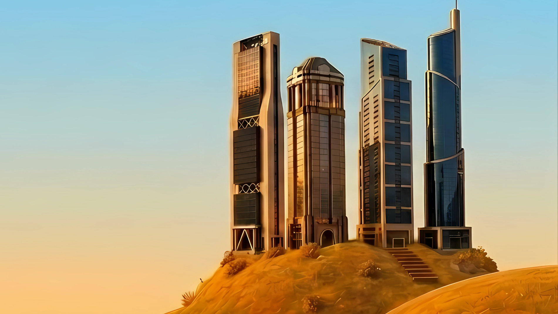 Foro Valle Oriente sobre colinas de calabazas al atardecer